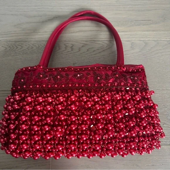 Vintage Red Beaded Evening Bag | Beaded Fringe Statement Purse - Picture 7 of 16